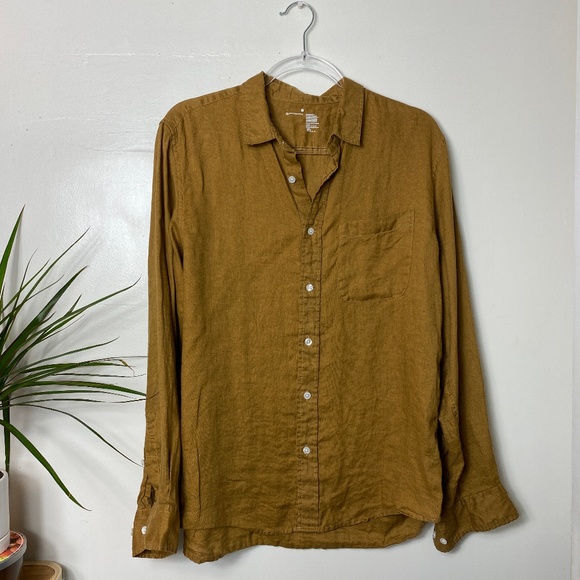 Muji Other - Muji 100% Linen Mustard Button Up Shirt